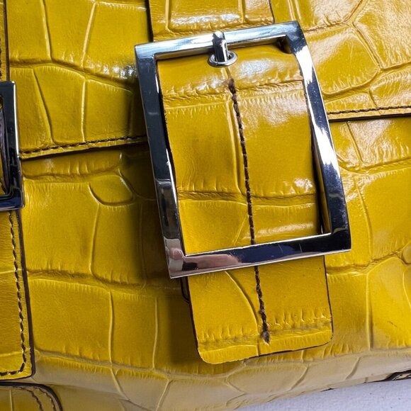 Maxximum Crocodile Embossed Yellow Leather Handbag Retro VIntage Bright Funky - Picture 6 of 14